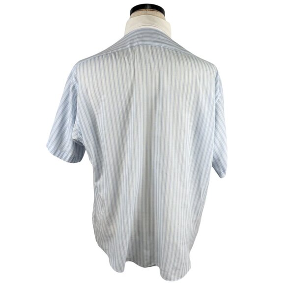 Vintage 80's Blue & White Striped Button Up Short Sleeve XL Shirt By Botany - Picture 3 of 11